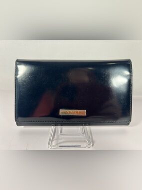1260: Gucci Vintage Black Leather Long Bifold Wallet Italy